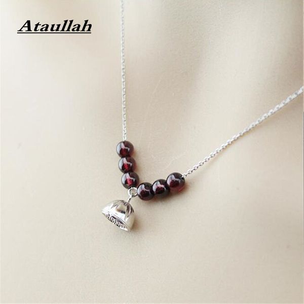 

ataullah retro natural garnet necklace gemstone 100% 925 sterling silver lotus pendant plated platinum female fine jewelry nw005