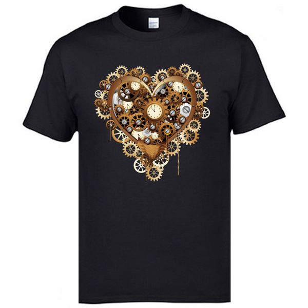 

2019 new arrival fashion round collar tee shirts steampunk heart love clock modern tshirts printing awesome t shirts for men