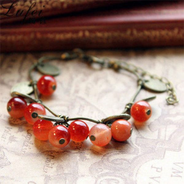 

vintage little chili sweet little cherry beautiful beaded bracelet bracelet women fashion jewelry gift jewelry wholesale, Golden;silver