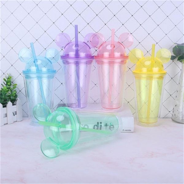 

acrylic tumbler with straw and lid clear lovely plastic mouse ear cup reusable cups portable multi colors 9jl h1