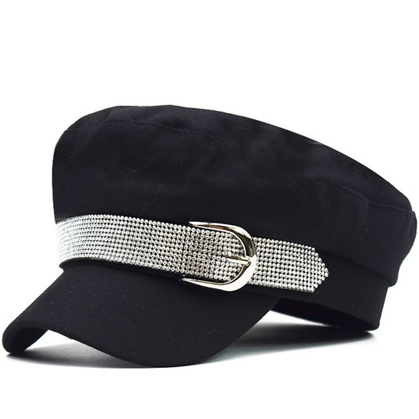 

berets spring autumn chain cotton hat for women female flat army cap salior girl ladies travel black painters, Blue;gray