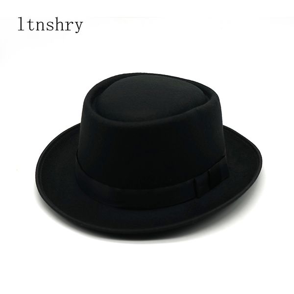 

wide brim hats 2021 winter panama hat women elegant felt caps male vintage trilby fedora with ribbon chapeau homme feutre, Blue;gray