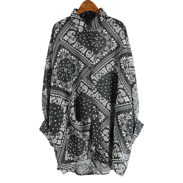 

superaen retro print long-sleeved chiffon women shirts turn-down collar plus size summer loose women, White