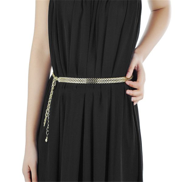 

women fashion belt hip high waist gold narrow metal chain chunky fringes 2020 new female, Black;brown