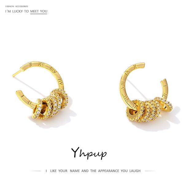 

yhpup copper цирконий luck бисер серьга вращающегося charm металл серьга роман количество s925 сообщения золотых украшений женщина офис, Golden;silver