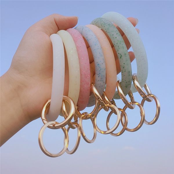 

2020 fashion shiny silicone o bracelet keychain for women gift circle exaggerated circle wrist keyring accessories, Silver