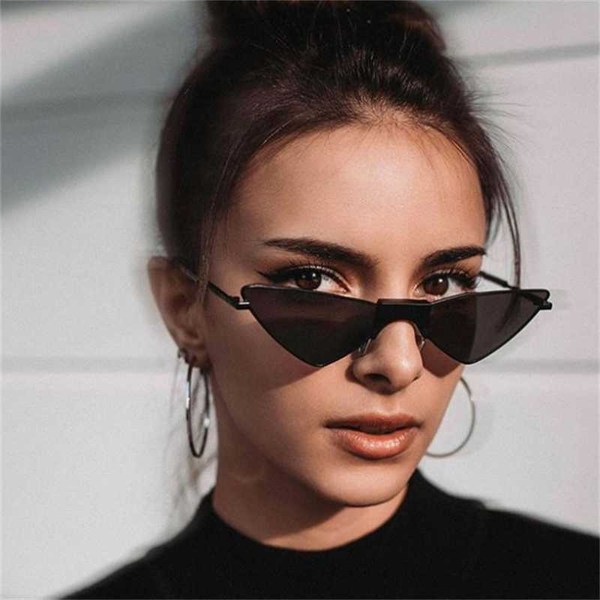 

new cat eye sunglasses women brand designer alloy frame 2020 black triangle sun glasses female shades eyewear uv400, White;black