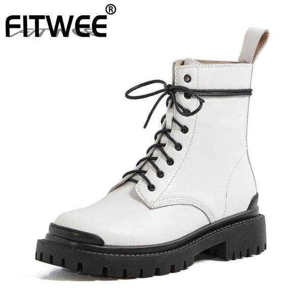 

boots fitwee women ankle lace up genuine leather short fashion cool thick bottom woman size 33-40, Black