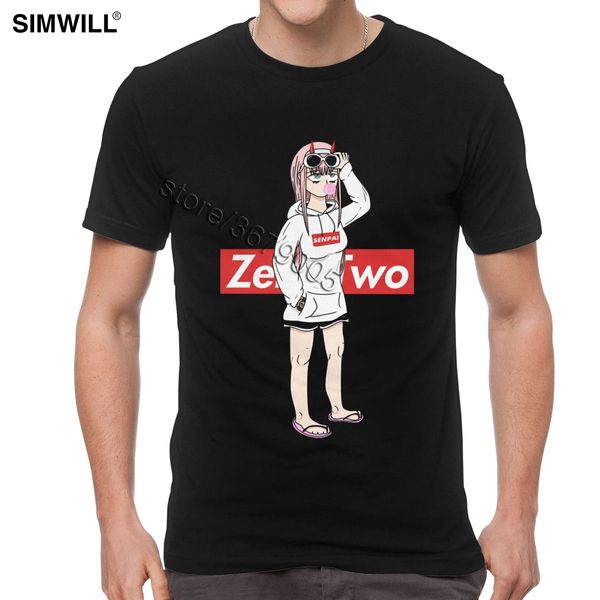 

men cotton darling in the franxx t shirt short sleeves o neck zero two tee classic anime senpai t-shirt boyfriend's gift apparel