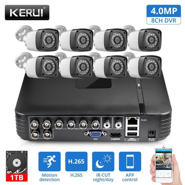 

kerui ahd home security camera system 8ch dvr kits audio record hdmi cctv video surveillance system set with 8pcs 4mp camera