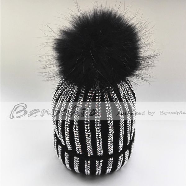 

rhinestone decorative black fur pompoms knitted hats beanies winter warm knitting skullies caps for chrismas gift, Blue;gray
