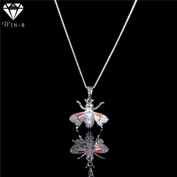 

chains win-b bee necklaces colorful pendant chain cz zirconia charm crystal jewelry necklace statement accessories valentine's day, Silver