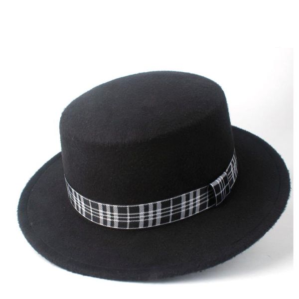 

fashion men women wool flat hat party hat trilby fedora wide brim pork pie size 56-58cm, Blue;gray