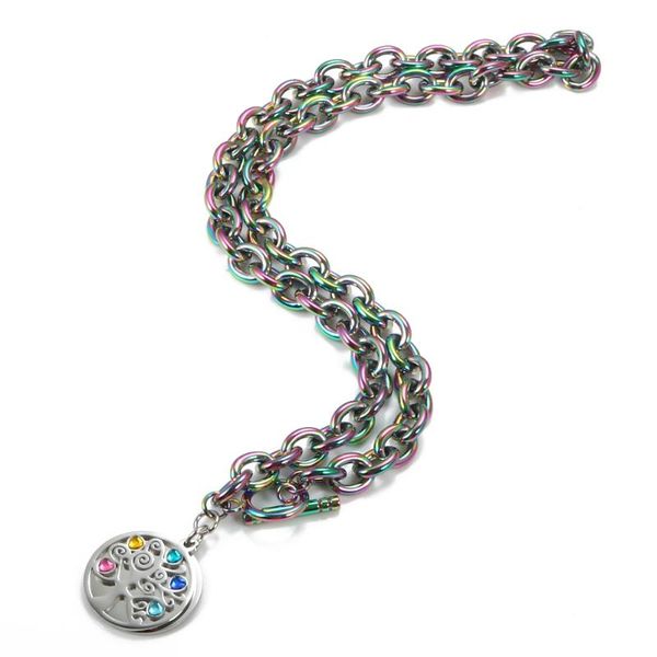 

pendant necklaces chunky rainbow tree of life charm necklace for women 5pcs heart crystal stone jewelry mens religious gifts, Silver