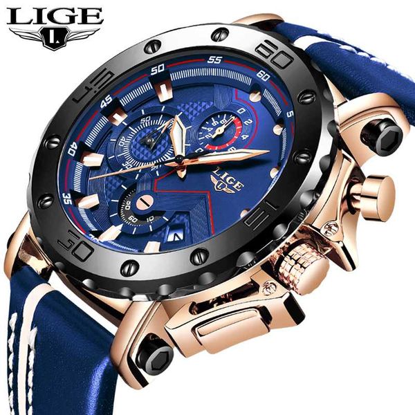 

relogio masculino lige mens watches sport watch men black leather analog quartz watch waterproof+box, Slivery;brown