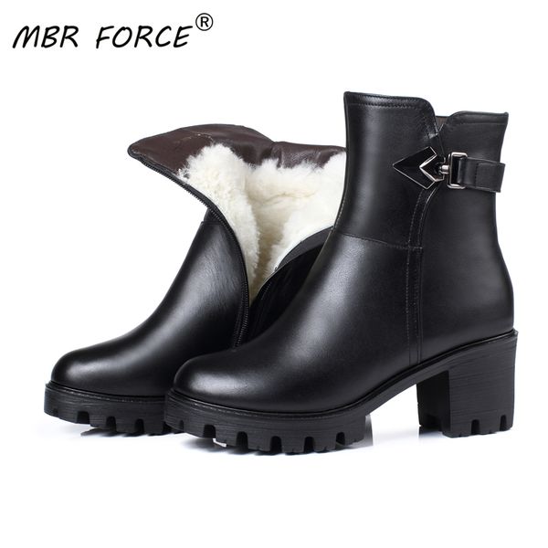 

mbr force black fashion boots women's winter winter leather snow boots high-heeled luxury wool women wool warm girl's shoe