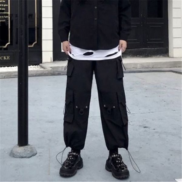 

men's pants ins cargo beam foot overalls trousers korean style for students loose jogger wide leg straight nine points, Black