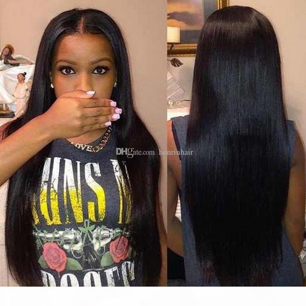 

lace front human hair wig straight malaysian virgin hair 150% density pre-plucked hairline with baby hair full lace wig bleached knots, Black;brown