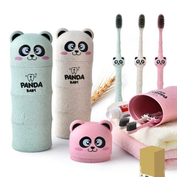 

1set baby toothbrush wheat straw cartoon panda toddler children dental oral care