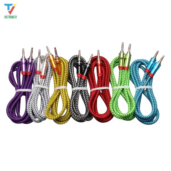 

300pcs/lot 3.5mm cable leather woven braided audio cable 3.5 jack to jack aux cord 1m headphone speaker aux cable for iphone car mp3