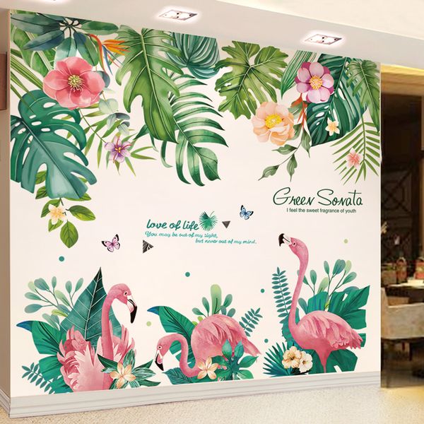 

[shijuekongjian] flamingo animals wall stickers diy tree leaves wall decals for kids bedroom living room nursery decoration
