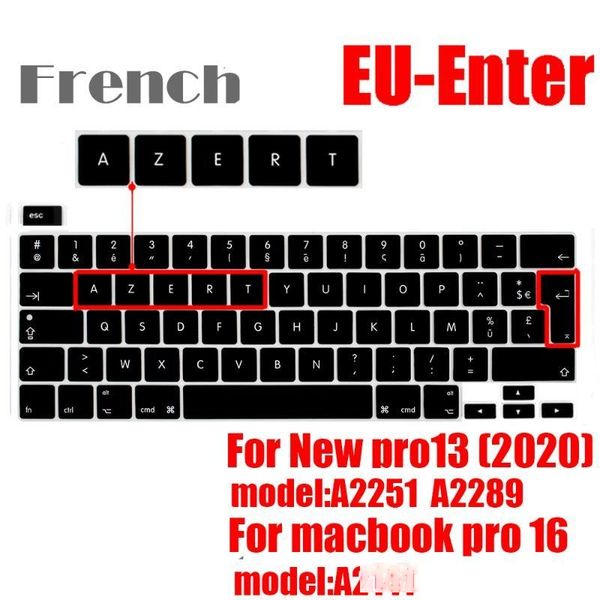 

french version lapkeyboard coverfor pro13 15 a2159a1990 a1706 a1932 a2289 eu azert keyboard protective film silicone