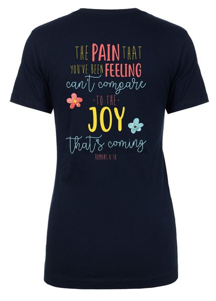 

romans 818 verse the joy that coming ladies slim fit tee