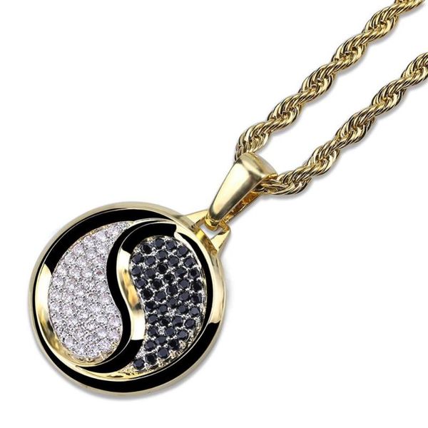 

men's hip hop rock iced out tai chi pendant necklace gold silver color plated micro paved zircon charm necklace for women