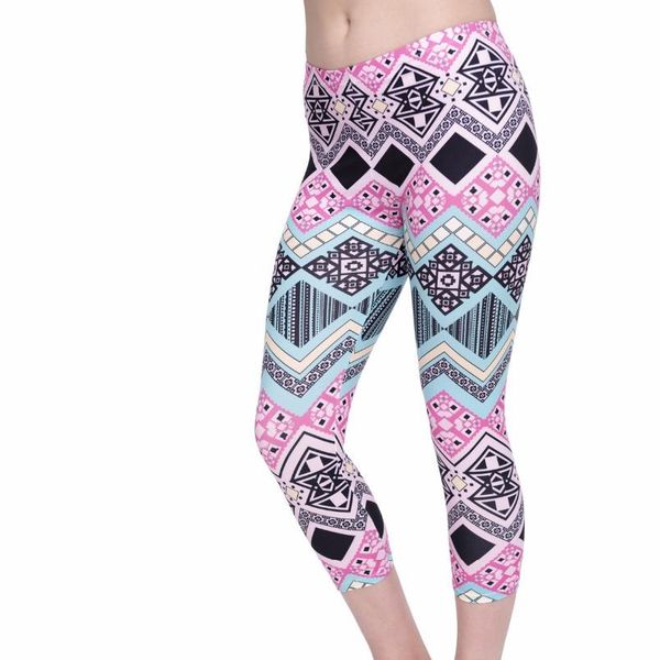 

summer new design women capri leggings aztec printing mid calf 3 4 fitness leggins woman high waist capri pants, Black