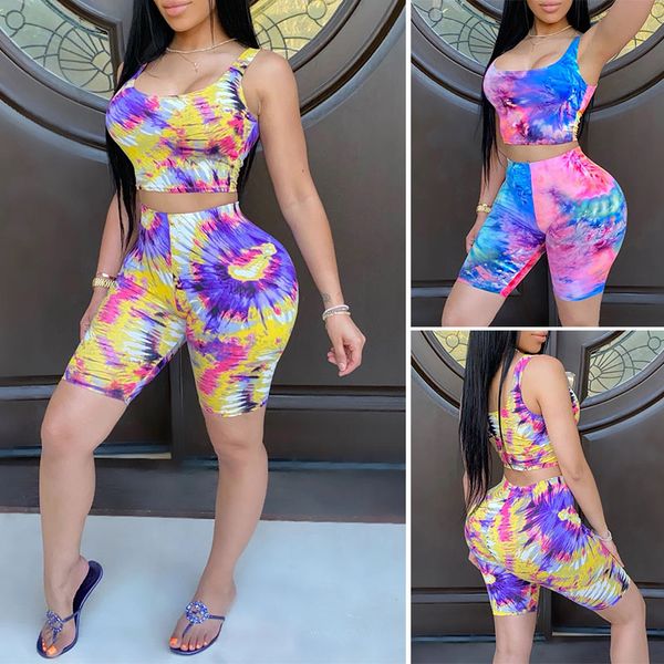 

running sets women's pattern printed short casual sports five-point pants suit, Black;blue