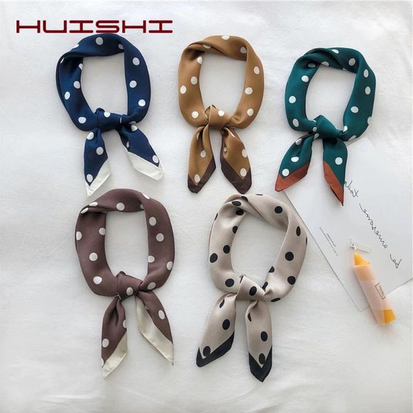 

scarves huishi scarf women square silk feeling 70cm print small neck scarfs office lady hair band kerchief female bandana shawl 2021, Blue;gray