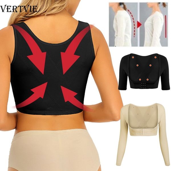 

vertvie women adjustable shoulder back brace support belt vest bra posture corrector hunchback power stone raise chest lifter, Black;blue