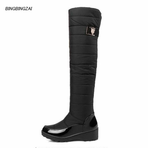

bbzai new pattern europe and america extra large code cashmere thickening snow boots 5cm pumps superior quality 35-43 44, Black