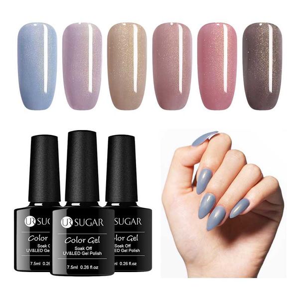 

ur sugar 7.5ml jelly gel nail polish shimmer brown colorful semi permanent soak off uv lamp diy nail art gel polish varnish, Red;pink