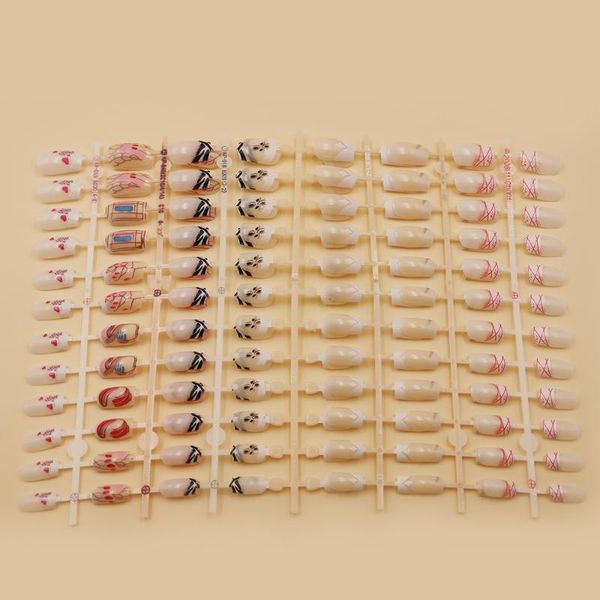 

24pcs/set full cover fake nail art design cute fashion acrylic false nail faux tips part 4 of 96 patterns, Red;gold