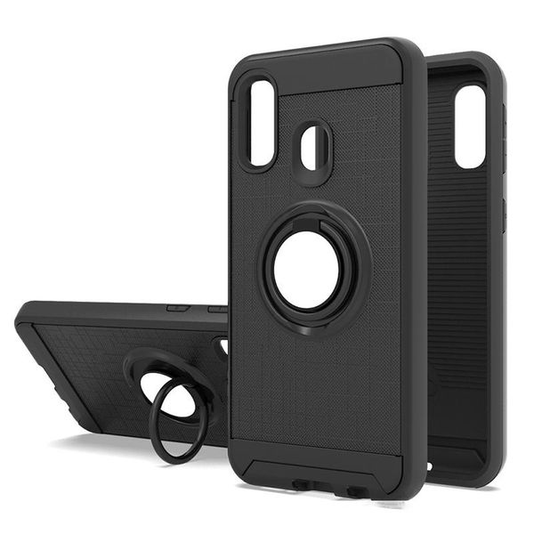 

for samsung galaxy a11 a21 lg aristo 5 pc tpu hybrid defender brushed metal cell phone case with ring kickstand cover low price