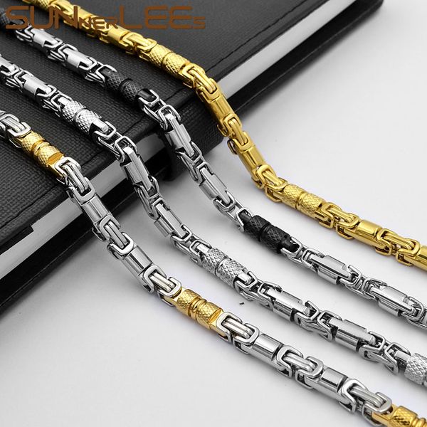 

6mm sunnerlees 316l stainless steel necklace geometric byzantine link chain men women jewelry gift sc42 n, Silver