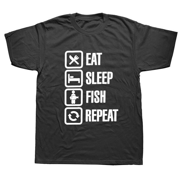 

eat sleep fish repeat funny t shirt men's fisherman bass fishing short sleeve cotton o neck t-shirt