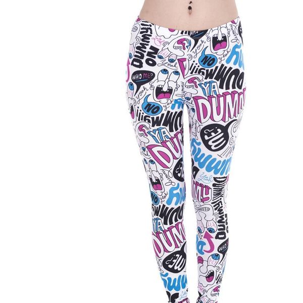 

brand new женская мода поножи пустышки doodle печати легинсы фитнес legging sexy высокой талией женщина штаны, Black