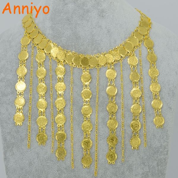 

anniyo 45cm metal coin necklace for girls,islam coins necklaces gold color arab jewelry muslim middle east birthday gift #051306 0927, Silver