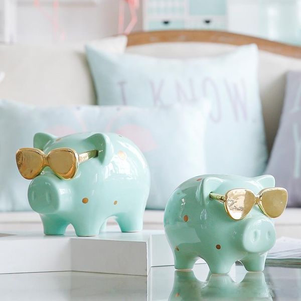 

1 piece money box piggy bank cool pig statue coin box for money birthday gift for children creative home decor ornament