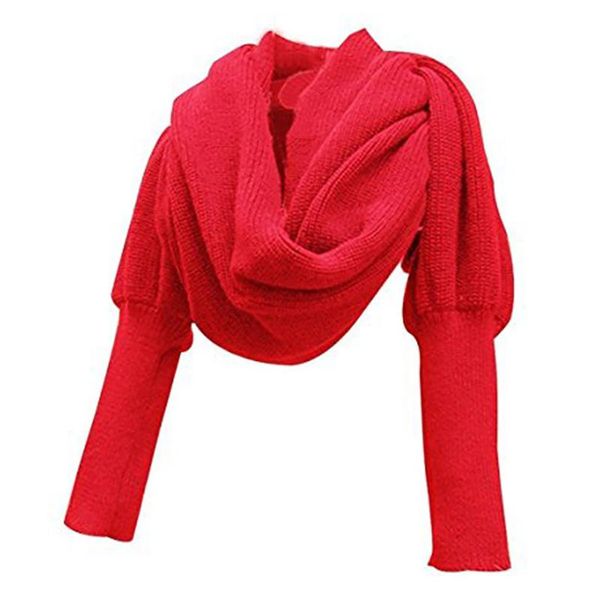

daily solid women scarf home winter warm knit artificial wool outdoor protective office decorative wrap soft with sleeve, Blue;gray