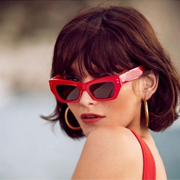 

sunglasses brand women red black color ladies acrylic square frame uv400, White;black