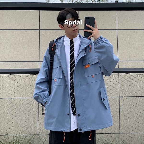 

men's jackets 2021 fashion trend hooded bomber jacket streetwear windbreaker hip hop clothes coats blue/black color outerwear s-2xl, Black;brown