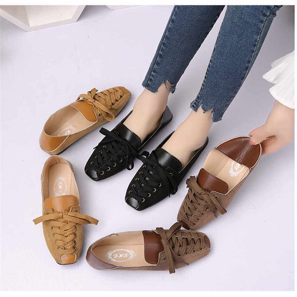 

corporis 2020 fashion new flats shoes woman square toe shallow lace up casual women flat with shoes spring autumn ladies, Black