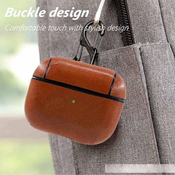

for airpods pro case pu leather case protective shockproof charging 2019 soft skin touch case cover with hook anti-lost for airpods 3