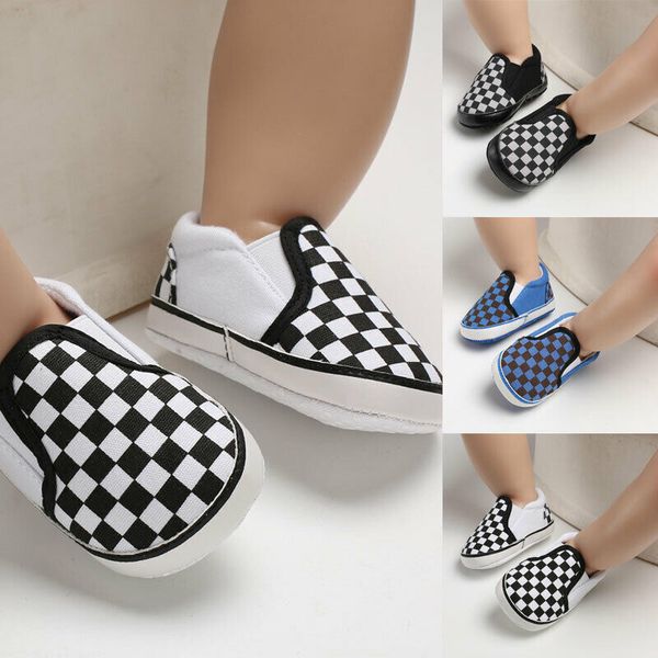 

pudcoco newborn baby boy girl crib plaid print canvas pram shoes prewalker anti slip soft sole trainers sneaker 0-18m