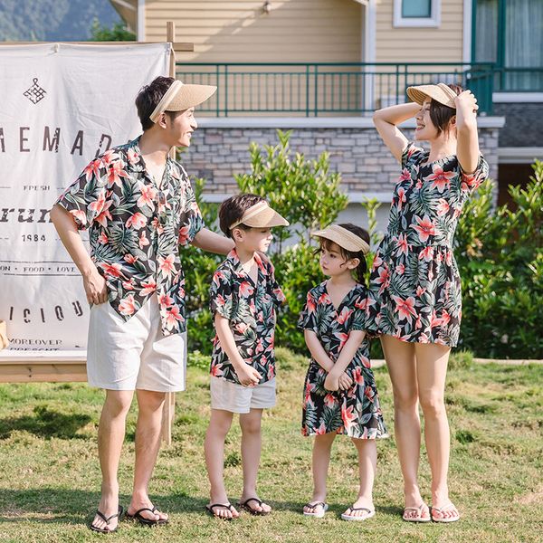 

family clothes fashion mother father daughter son family look matching t shirt flower mother daughter dress clothing, Blue