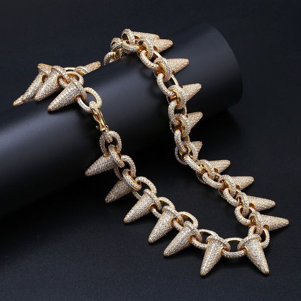 

28mm iced out heavy punk rivet chokers bling chain cubic zircon men's hip hop necklace jewelry gold silver color chain
