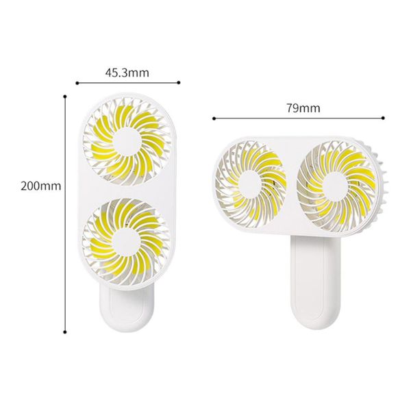 

portable usb rechargeable dual head fan handheld mini deskair cooler 3 speed y5lf